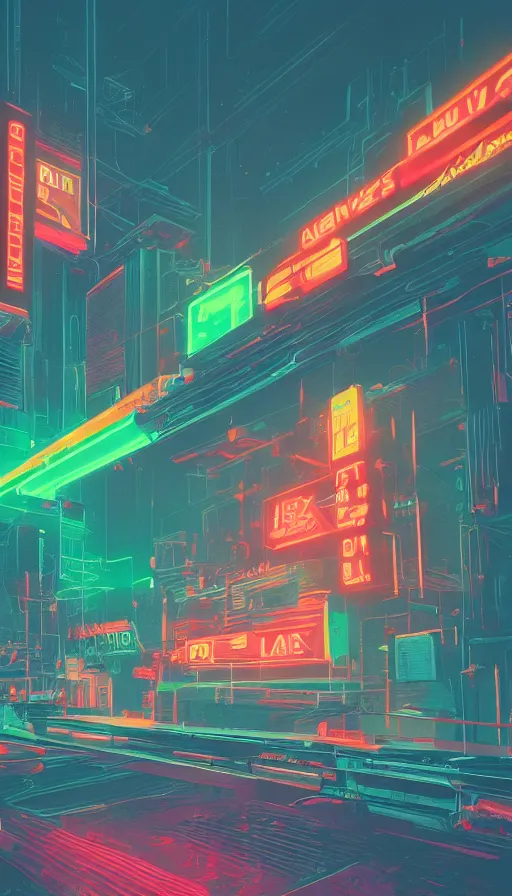 Image similar to a large box, neon lights, sharp focus, james gilleard, moebius, print, cinematic, surreal, game art