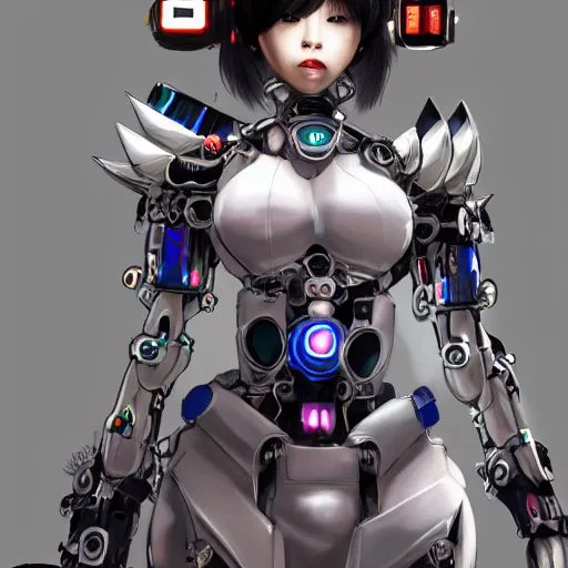 Image similar to a highly detailed portrait of a kpop idol mecha lady in spiked cyberpunk bioarmor trending on artstation by yoshitake amano