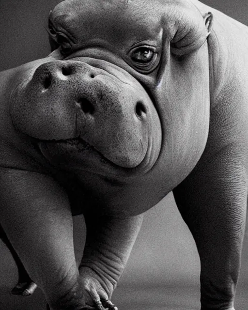 Image similar to madonna ciccone as an African Hippo, Photorealistic, photographed in the style of Annie Leibovitz