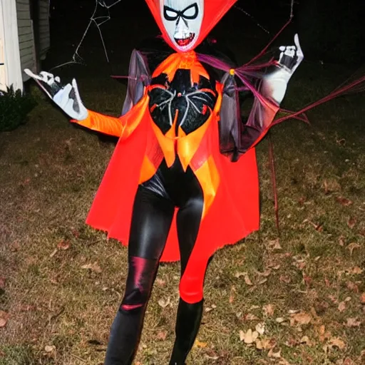 Prompt: female dressed as a spider for a halloween party