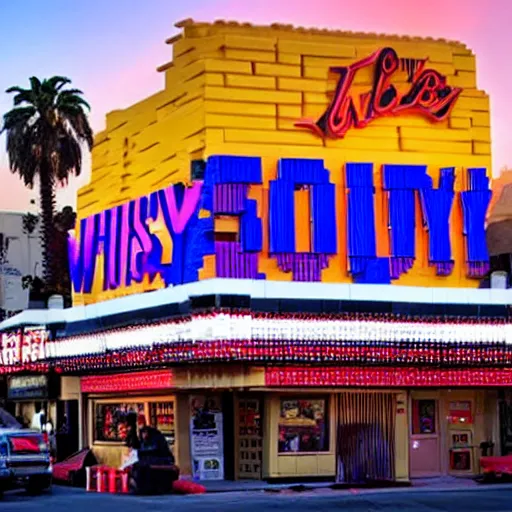 Prompt: the whiskey - a - go - go on the sunset strip, in los angeles, made out of lego