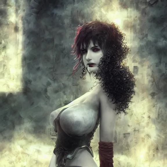 Image similar to christina hendricks goth, tankoban, 4 k, tone mapping, akihiko yoshida, james jean andrei riabovitchev marc simonetti, yoshitaka amano, long hair, curly, h. hydrochaeri