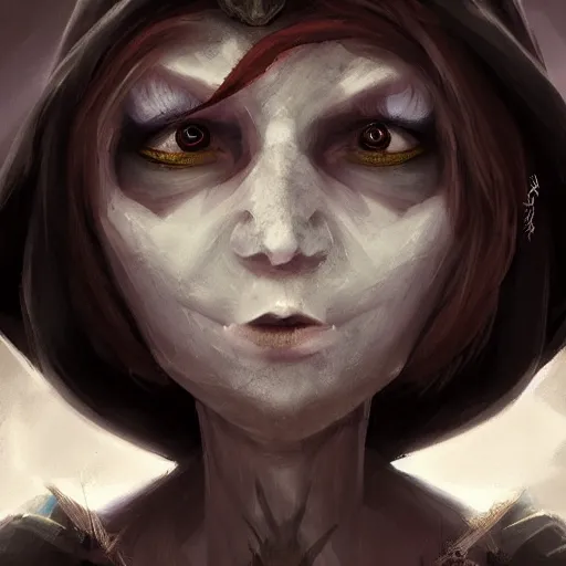 Image similar to portrait of a young female gnome, skull facepaint, dark robes, moonlight, D&D, sharp focus, concept art, realistic, cinematic lighting, fantasy digital painting