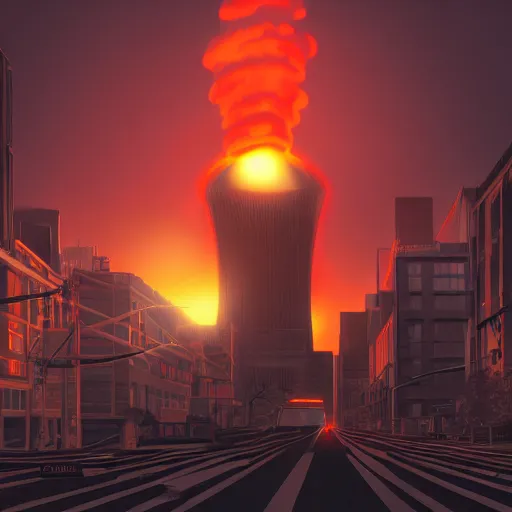 Prompt: nuclear explosion in a city, dramatic lighting, raytraced, trending on artstation