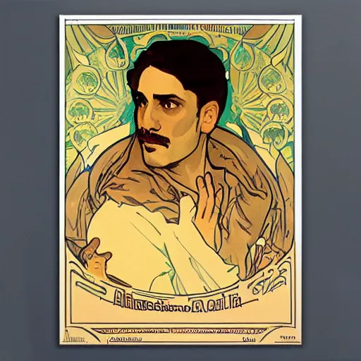 Prompt: Art nouveau poster of Omar, the character from the HBO TV show The Wire. Alfons Mucha (1895)