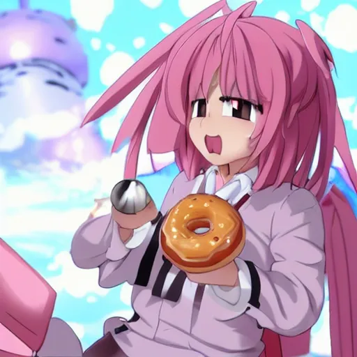 Image similar to Astolfo eating a donut, 4k