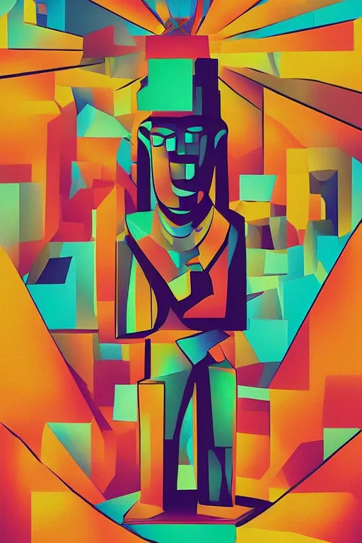 Image similar to cubist moai statue cutout digital illustration cartoon colorful beeple