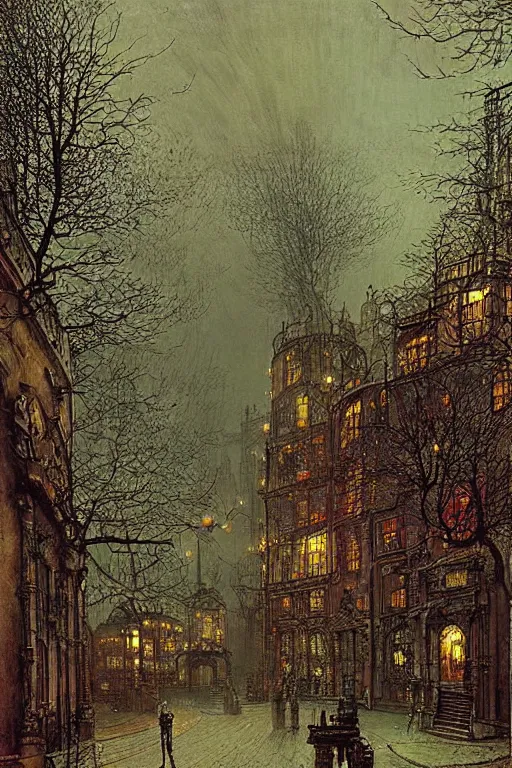 Prompt: beautiful matte steampunk landscape of pipe dreams by john atkinson grimshaw