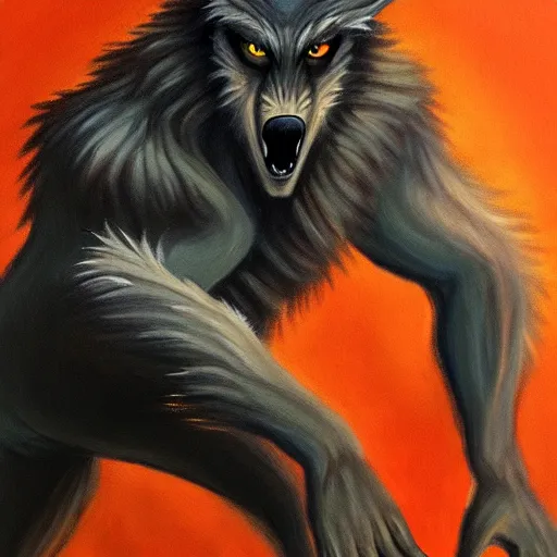 Image similar to a werewolf, illustration, oil paint, thriller atmosphere