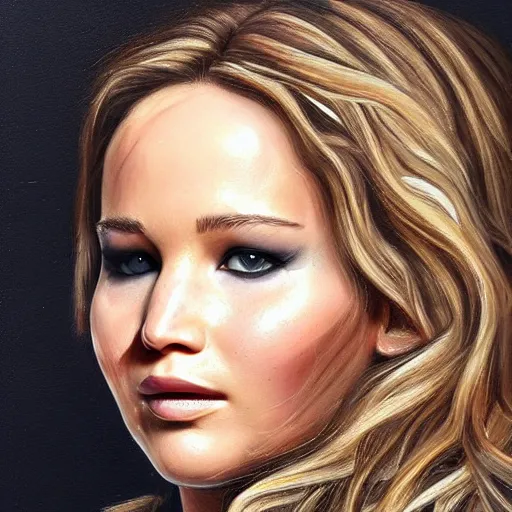 Prompt: A very detailed beautiful portrait painting of Jennifer Lawrence.