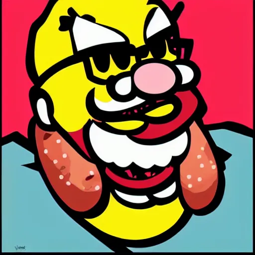 Image similar to wario eating a hot dog stencil art