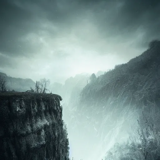 Image similar to michal karcz photograph of a beautiful landscape. , horror theme, detailed, elegant, intricate, 4k,