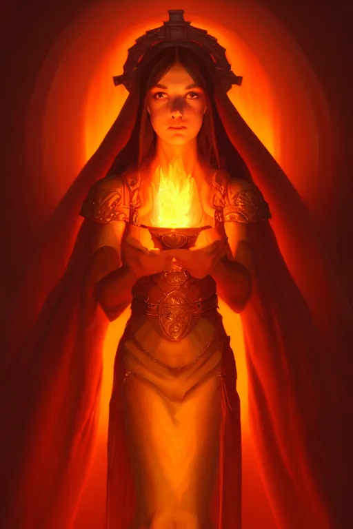 Prompt: a portrait of the goddess of magma, lava, fire, illustration, soft lighting, soft details, dark mood, painting oil on canvas by Edmund Blair Leighton and Charlie Bowater octane render trending on artstation d&d characters, 4k, 8k, HD