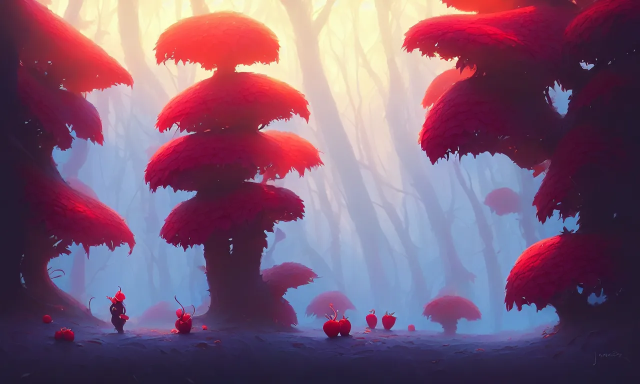 Image similar to Dark forest strawberries, behance hd by Jesper Ejsing, by RHADS, Makoto Shinkai and Lois van baarle, ilya kuvshinov, rossdraws global illumination