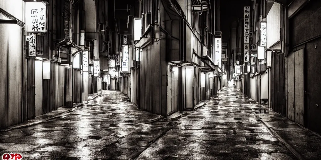 Prompt: quiet tokyo alley at night, raining, dim volumetric lighting, hdr, postprocessing, hyperdetailed, intricate, epic composition, cinematic lighting, masterpiece, street photography