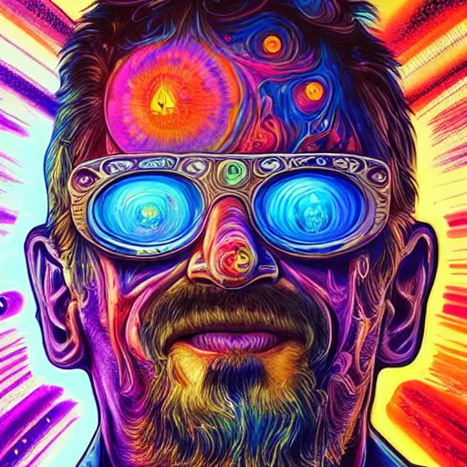 Image similar to John McAfee an extremely psychedelic experience, colorful, surreal, dramatic lighting, cosmonaut, LSD, face, detailed, intricate, elegant, highly detailed, digital painting, artstation, concept art, smooth, sharp focus, illustration, art by Sam Spratt, Dan Mumford, Artem Demura and Alphonse Mucha