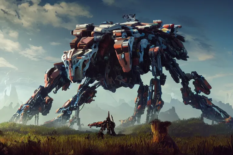 Image similar to longleg machine mecha animal beast robot of horizon forbidden west horizon zero dawn bioluminiscence global illumination ray tracing hdr fanart arstation by sung choi and eric pfeiffer and gabriel garza and casper konefal