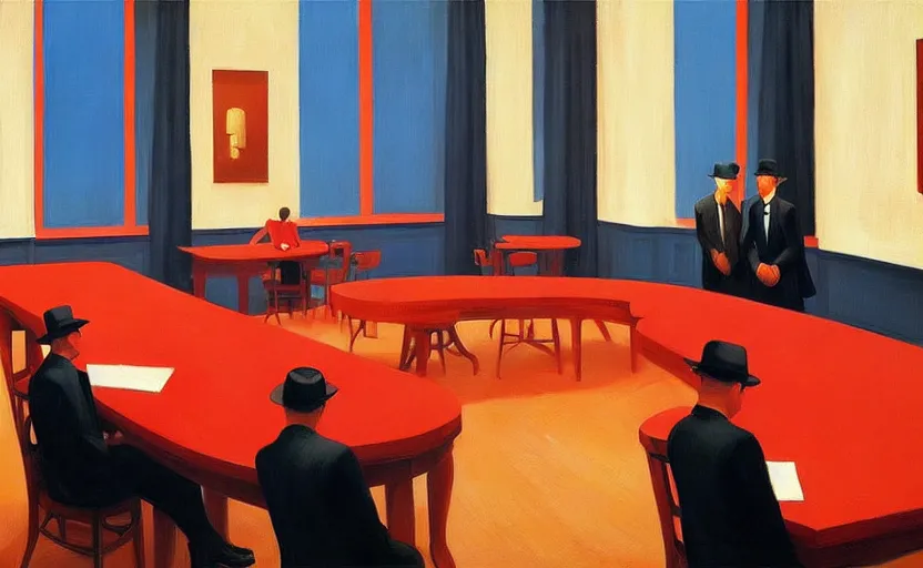 Image similar to Inside mafia room, very coherent, painted by Edward Hopper, painted by James Gilleard, airbrush, art by JamesJean