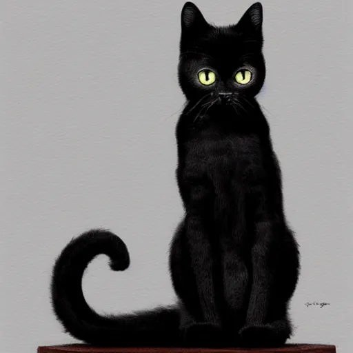 Prompt: A little black kitty sitting on a table, Graceful body structure,cute,Symmetrical face,highly detailed,elegant,Marc Simonetti and Caspar David Friedrich, Trending on artstation