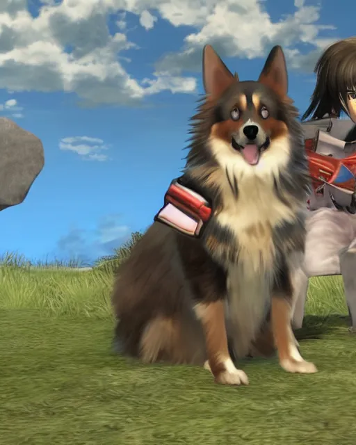 Image similar to australian shepherd with mio in xenoblade chronicles