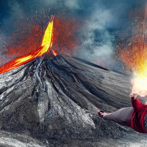 Mr Beast jumping into a volcano, hyper realistic, HD
