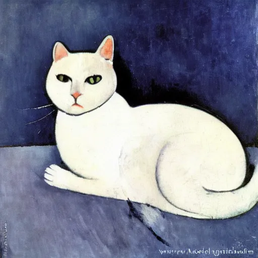 Prompt: white cat by modigliani