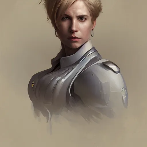 Prompt: science-fiction character portrait of Victor Nikiforov, short blond hair, tall, elegant, highly detailed, digital painting, artstation, upper body, concept art, smooth, sharp focus, illustration, art by artgerm and greg rutkowski and alphonse mucha