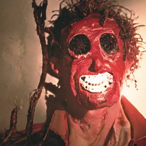 Prompt: portrait of Leather Face from Chainsaw Massacre movie with flowers, cinematic light, cinematic atmosphere