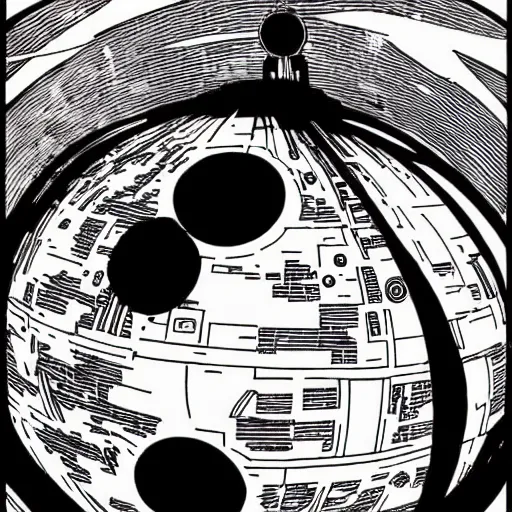 Image similar to mcbess illustration of an exploding death star