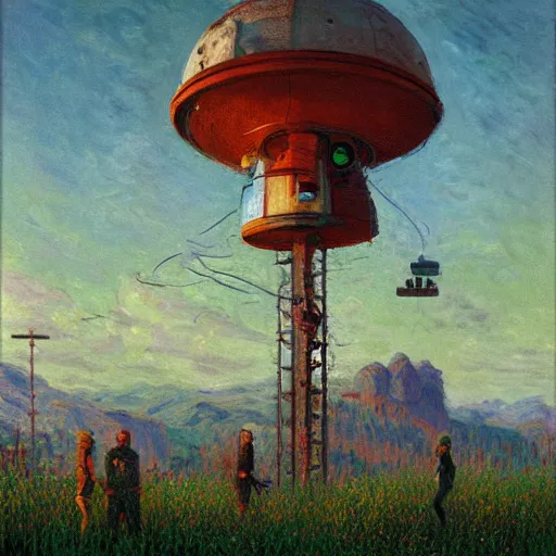 Image similar to a masterpiece oil on canvas painting by Simon Stålenhag and Claude Monet