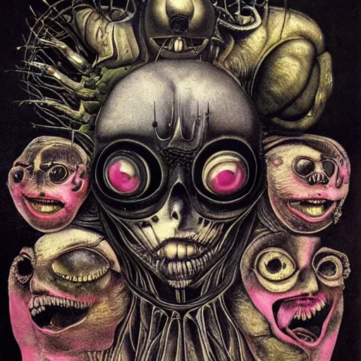 Prompt: post - punk new age pop album cover, asymmetrical design, alien, magic, apocalypse, psychedelic, highly detailed, black white pink, magic, giger h. r., giuseppe arcimboldo