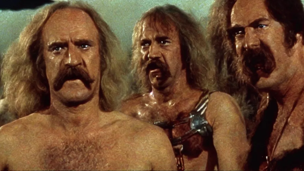 Prompt: still from the movie zardoz 2, 1 9 7 5, cinematic lighting, ultra realistic, panavision, wide screen, saturated color, seventies cinema, vintage science fiction cinema