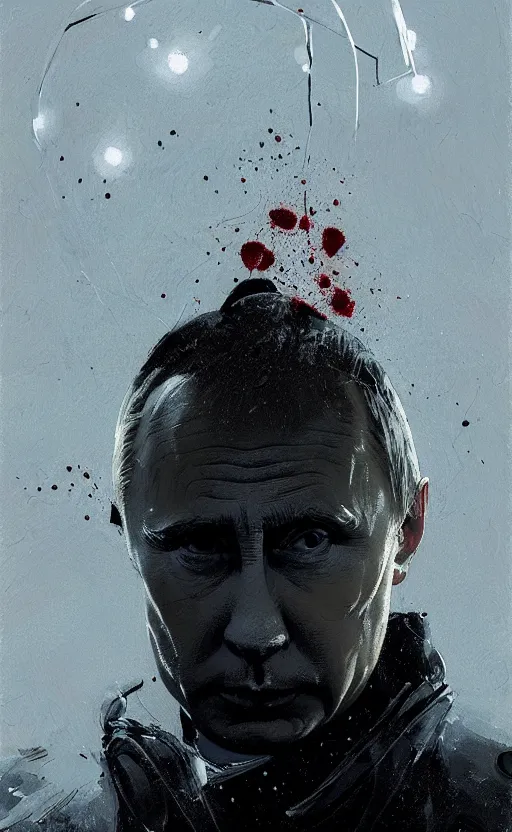 Image similar to detailed portrait of angry vladimir putin, volumetric light from below, merciless, cold, reflective military puffy coat with blood splats by ismail inceoglu dragan bibin hans thoma greg rutkowski alexandros pyromallis nekro rene maritte illustrated, perfect face, fine details, realistic shaded, fine - face, direct glaze