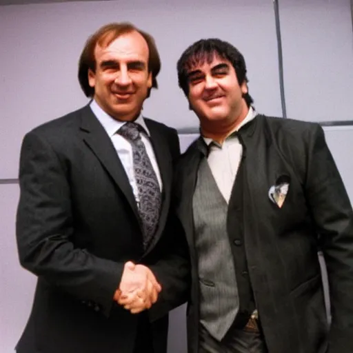 Image similar to Saul Goodman shaking hands with Diego maradona