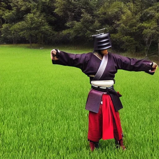 Prompt: samurai jedi, katana, field of grass