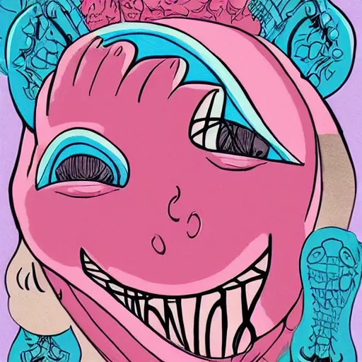 Crying Wobbly Eyes Mouth Pink Ice Cream, Blue Waffle 