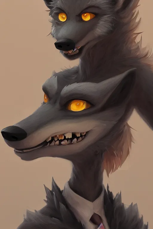 Prompt: oil painting of anthromorphic female wolf, in style of cory loftis, female fursona, furry, furaffinity, 4 k, deviantart, furry art, fursona art, wearing black business suit, business suit, in style of cory loftis, wolf fursona, cyberpunk, female, very expressive detailed feminine face,