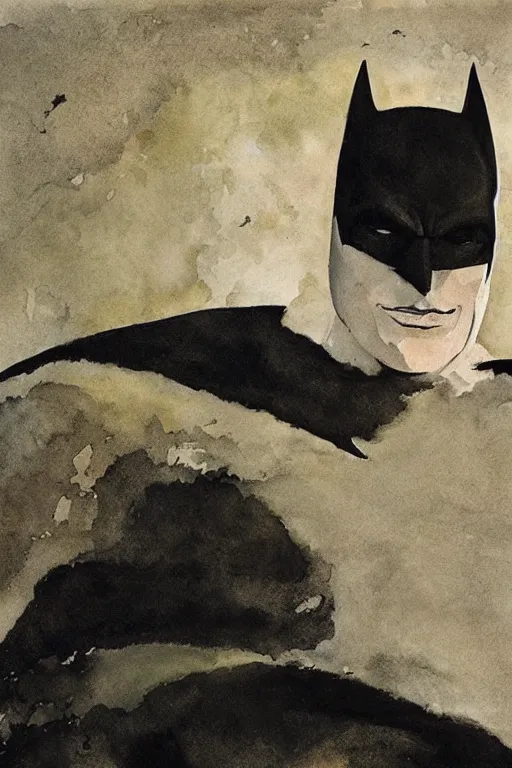 Prompt: Andrew Wyeth artwork, Batman in the batcave