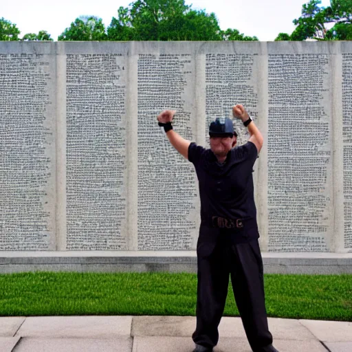 Prompt: mario dabbing, vietnam memorial background