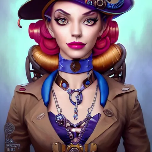 Image similar to Lofi steampunk portrait Jinx from Arcane, Pixar style by Tristan Eaton Stanley Artgerm and Tom Bagshaw