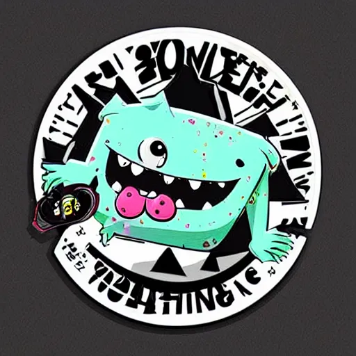 Prompt: cute monster skateboarding, sticker art, cronobreaker, graffiti, skateboard art, beeple, @ cronobreak on twitter. com,