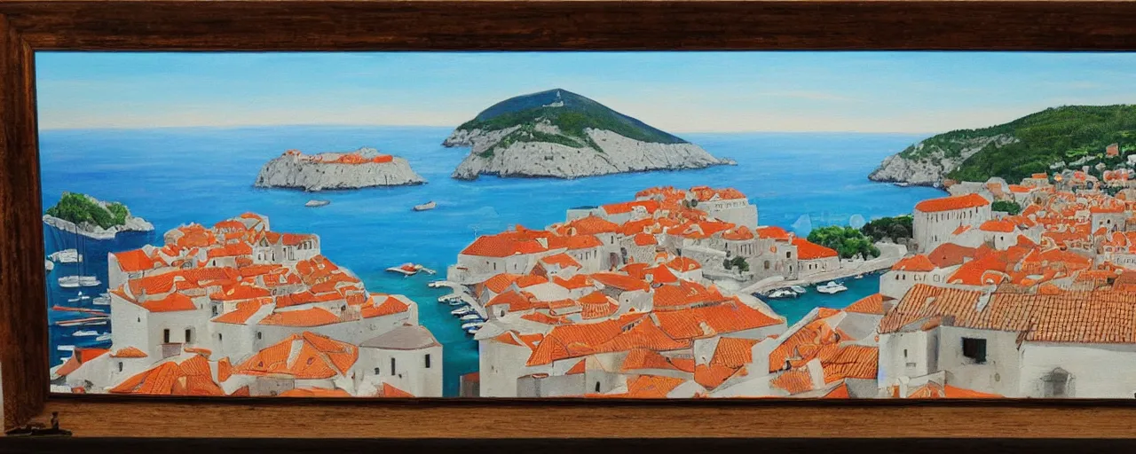Image similar to a painting of dubrovnik in the style of svjetlan junakovic