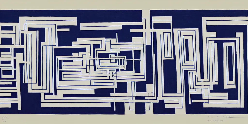 Image similar to blueprint for a woman's skeleton, josef albers, brushstrokes, white lines, oil painting