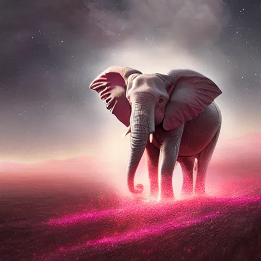 Prompt: pink elephant, hyper realistic, 3 5 mm photography, 4 k, ultra realistic, photograph, intricate, outer space, concept art, hyper realistic, noah bradley, greg rutkowski