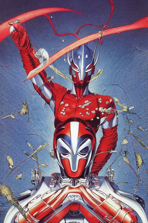 Image similar to ultraman, by yoichi hatakenaka, masamune shirow, josan gonzales and dan mumford, ayami kojima, takato yamamoto, barclay shaw, karol bak, yukito kishiro