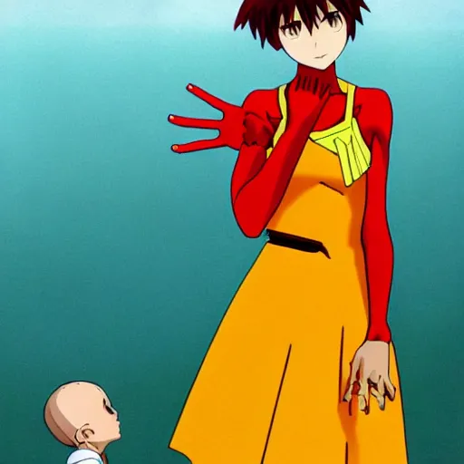 Image similar to asuka from evangelion wearing a sundress and holding viewer's hand