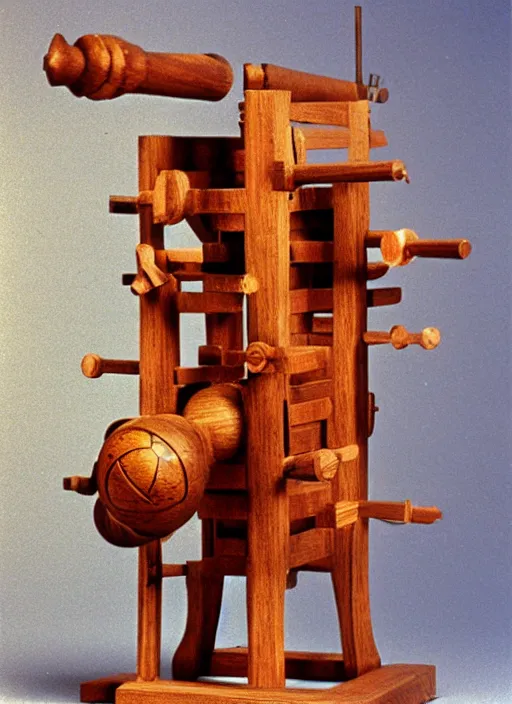 Prompt: realistic photo of a a wooden medieval astronomy appliance model equipment gadget made of wooden toy constructor 1 9 9 0, life magazine reportage photo, natural colors, metropolitan museum collection