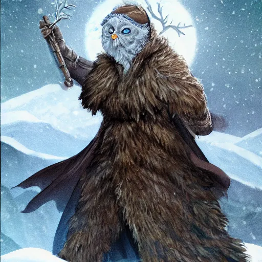 Image similar to auril, god of winter, owl faced crone