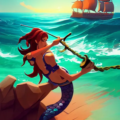 Image similar to painting mermaid treasure on sea of thieves game avatar hero smooth face median photoshop filter cutout vector, behance hd by jesper ejsing, by rhads, makoto shinkai and lois van baarle, ilya kuvshinov, rossdraws global illumination