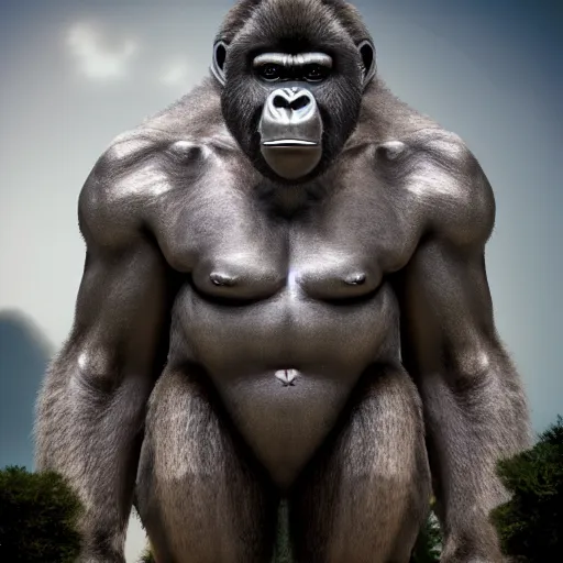 Image similar to big gorilla man terroizing church, 8k cinematic lighting, very sharp detail, anatomically correct